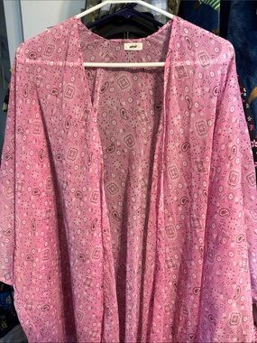 Aerie Pink Paisley Sheer Kimono/Swim Cover Up
